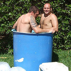 Rory Best, Ryan Caldwell and Paul Marshall enjoy an ice bath. 