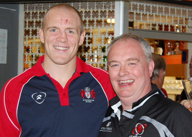 Dewi with Mike Tindall, Gloucester Rugby Dewi with Mike Tindall, Gloucester Rugby